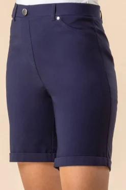 Roman Navy Elastic Waist Turn Up Stretch Shorts