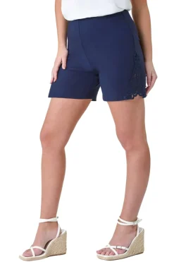 Roman Navy Lace Trim Stretch Elastic Waist  Shorts