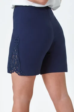 Roman Navy Lace Trim Stretch Elastic Waist  Shorts