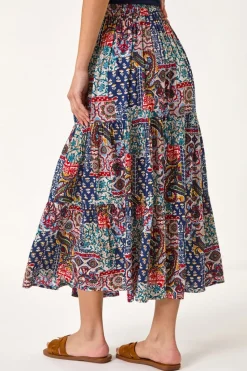 Roman Navy Patchwork Tiered Skirt