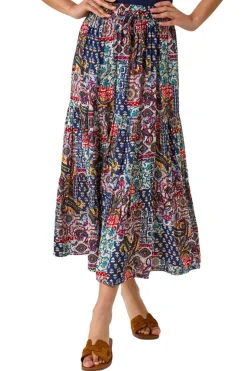 Roman Navy Patchwork Tiered Skirt