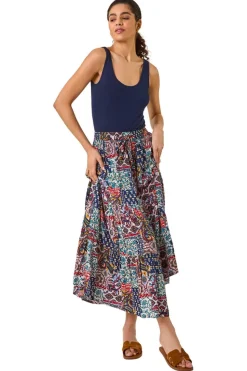 Roman Navy Patchwork Tiered Skirt