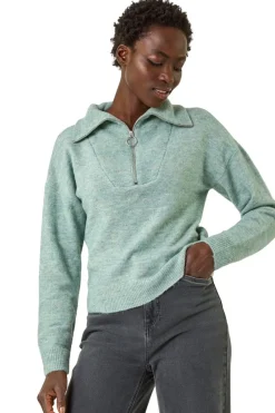 Roman Pale Blue Collar Zip Neck