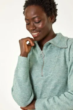 Roman Pale Blue Collar Zip Neck