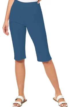 Roman Petrol Blue Stretch Knee Length Elastic Waist  Shorts