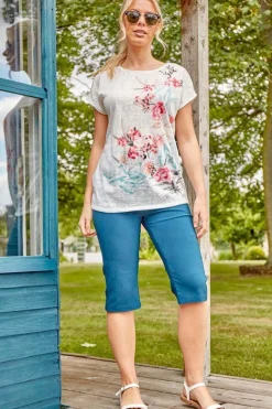 Roman Petrol Blue Stretch Knee Length Elastic Waist  Shorts