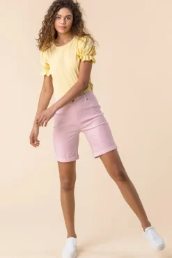 Roman Pink Elastic Waist Turn Up Stretch Shorts