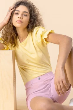 Roman Pink Elastic Waist Turn Up Stretch Shorts