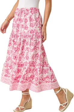 Roman Pink Petite Floral Print Tie Midi Skirt