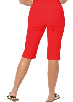 Roman Red Elastic Waist Knee Length Stretch Shorts
