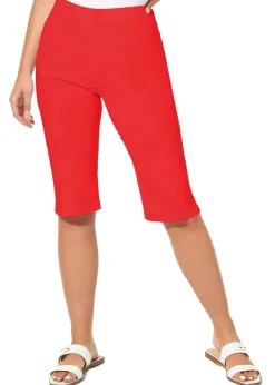 Roman Red Elastic Waist Knee Length Stretch Shorts