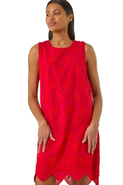 Roman Red Flower Embroidered Shift Dress