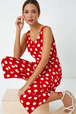 Roman Red Spot Print Belted Jumpsuit