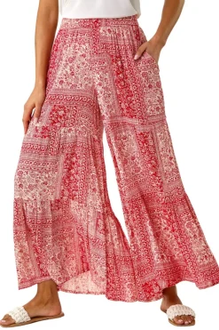 Roman Red Tile Tiered Palazzo Trouser