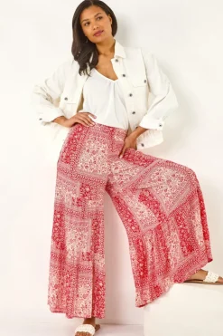 Roman Red Tile Tiered Palazzo Trouser