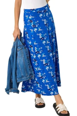 Roman Royal Blue Diagonal Ditsy Floral Print Skirt