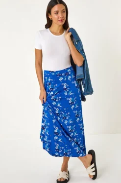 Roman Royal Blue Diagonal Ditsy Floral Print Skirt