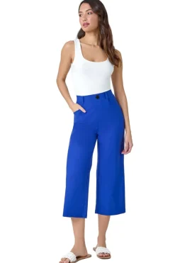 Roman Royal Blue Elastic Waist Stretch Cropped Culotte