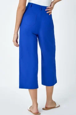 Roman Royal Blue Elastic Waist Stretch Cropped Culotte