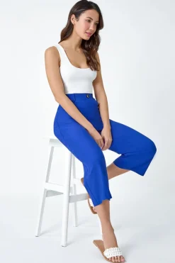 Roman Royal Blue Elastic Waist Stretch Cropped Culotte