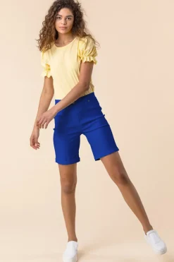 Roman Royal Blue Elastic Waist Turn Up Stretch Shorts