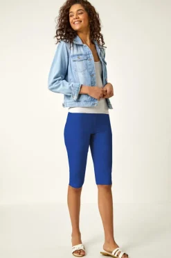 Roman Royal Blue Elastic Waist Knee Length Stretch Shorts