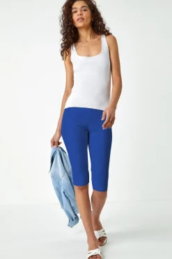 Roman Royal Blue Elastic Waist Knee Length Stretch Shorts