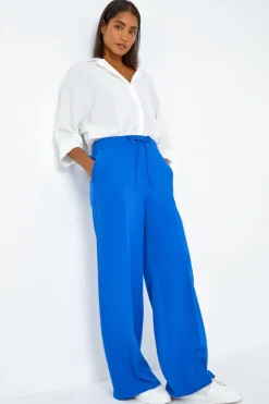 Roman Royal Blue Wide Leg Elastic Waist Tie Front Trouser