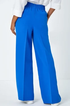 Roman Royal Blue Wide Leg Elastic Waist Tie Front Trouser