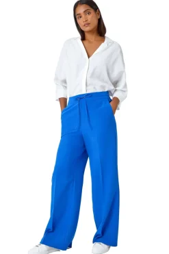Roman Royal Blue Wide Leg Elastic Waist Tie Front Trouser