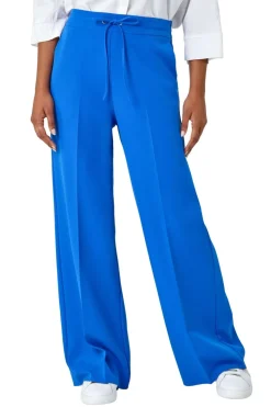 Roman Royal Blue Wide Leg Elastic Waist Tie Front Trouser