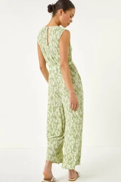 Roman Sage Petite Floral Crinkle Crop Jumpsuit