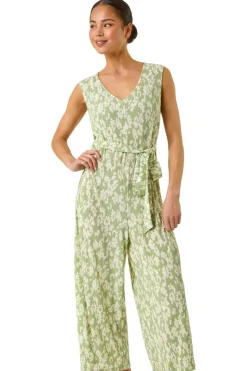 Roman Sage Petite Floral Crinkle Crop Jumpsuit