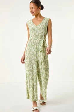 Roman Sage Petite Floral Crinkle Crop Jumpsuit