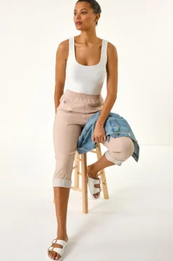 Roman Stone Contrast Detail Cropped Stretch Trouser