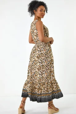 Roman Stone Petite Animal Print Frill Hem Dress