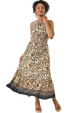 Roman Stone Petite Animal Print Frill Hem Dress