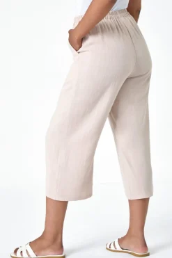 Roman Stone Petite Linen Mix Wide Cropped Trousers