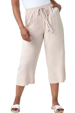 Roman Stone Petite Linen Mix Wide Cropped Trousers