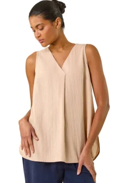 Roman Stone Textured Pleat Front Vest Top