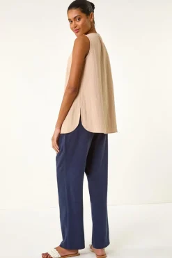 Roman Stone Textured Pleat Front Vest Top