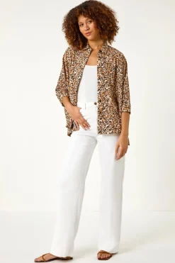 Roman Tan Animal Print Relaxed Blouse