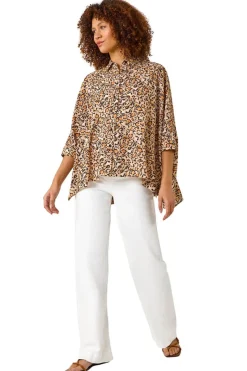 Roman Tan Animal Print Relaxed Blouse