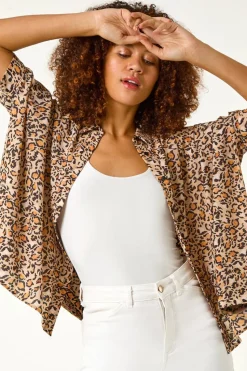 Roman Tan Animal Print Relaxed Blouse
