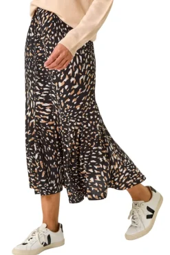 Roman Tan Speckled Print Asymmetric A-Line Skirt