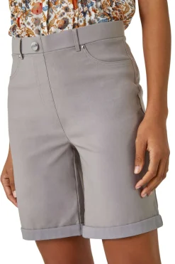 Roman Taupe Elastic Waist Turn Up Stretch Shorts
