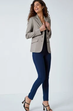 Roman Taupe Stretch Button Detail Blazer