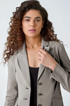 Roman Taupe Stretch Button Detail Blazer