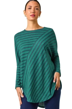 Roman Teal Contrast Stripe Stretch Jersey Top