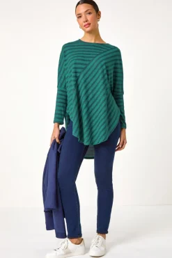Roman Teal Contrast Stripe Stretch Jersey Top
